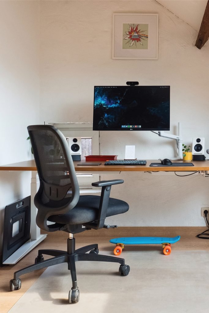 a fabric office chair showing its cushioning and texture