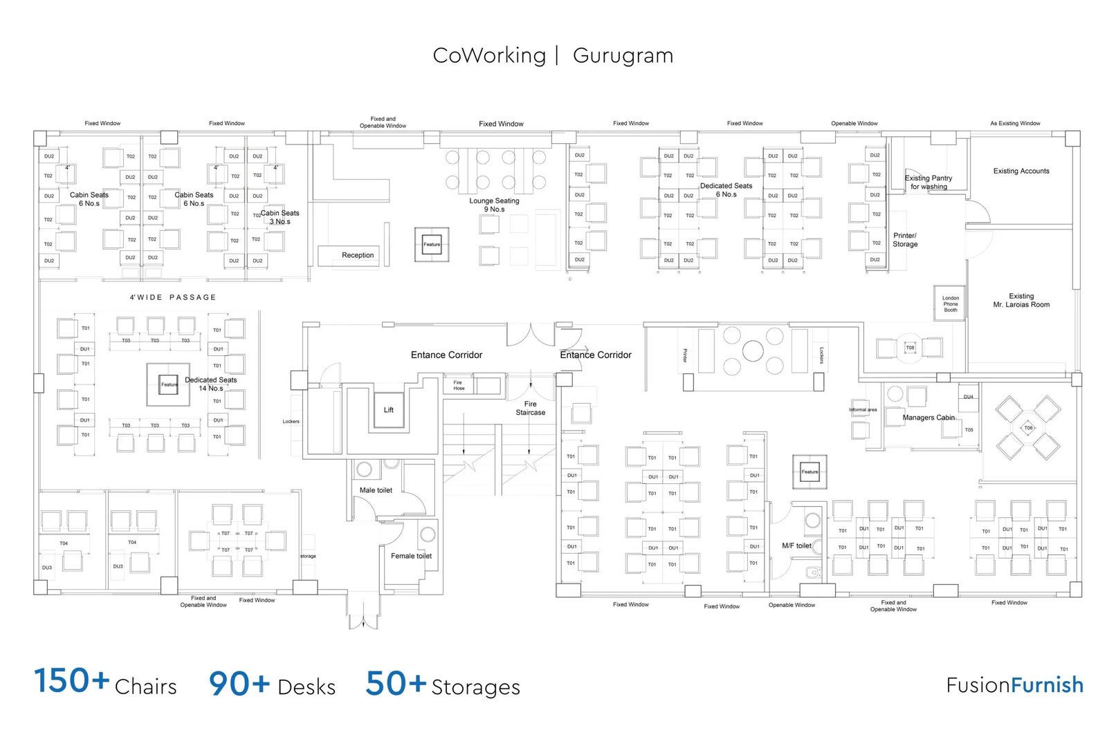 Office floor plan of a coworking space in Gurugram